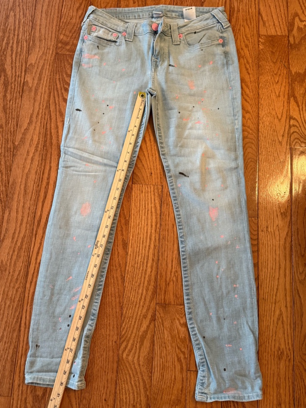 True Religion Women’s Pink Paint Splatter Super Skinny Jeans Size 32